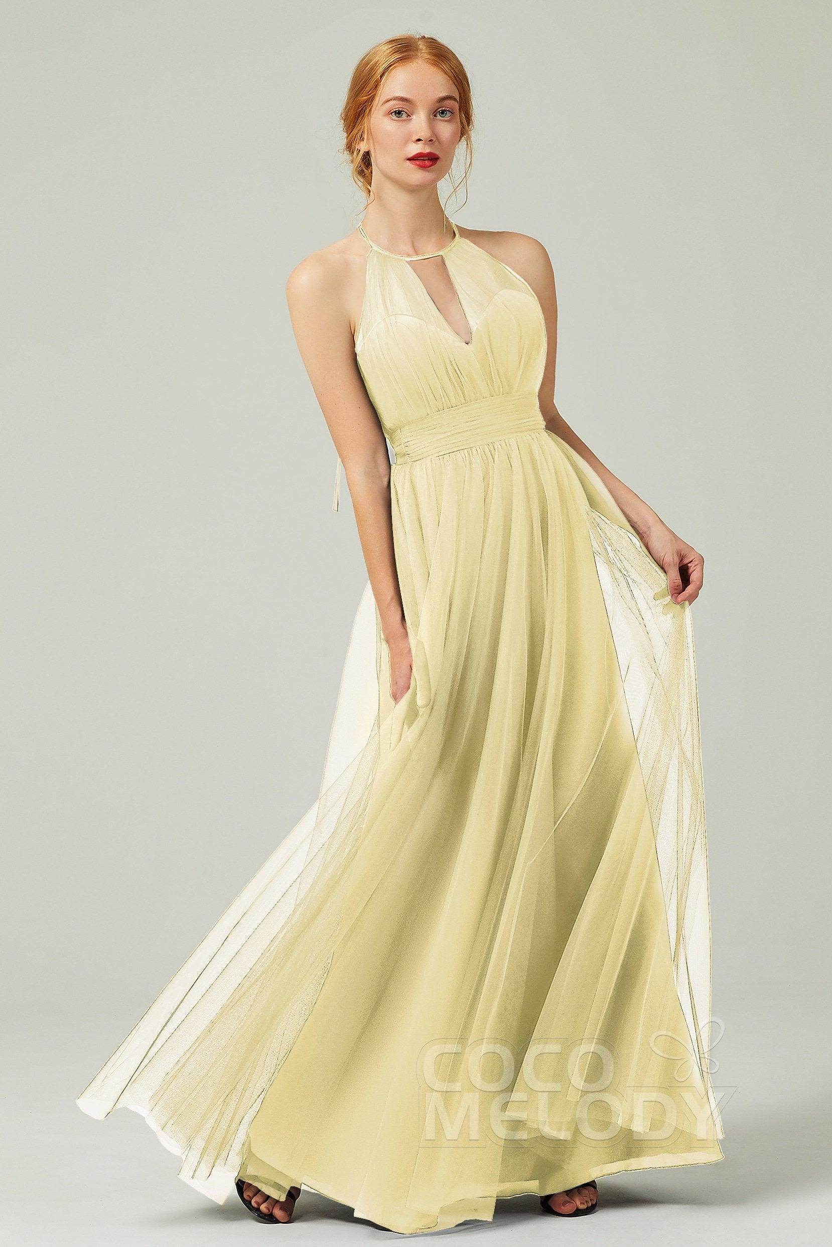 A-Line Floor Length Tulle Bridesmaid Dress CB0334PS - COCOMELODY